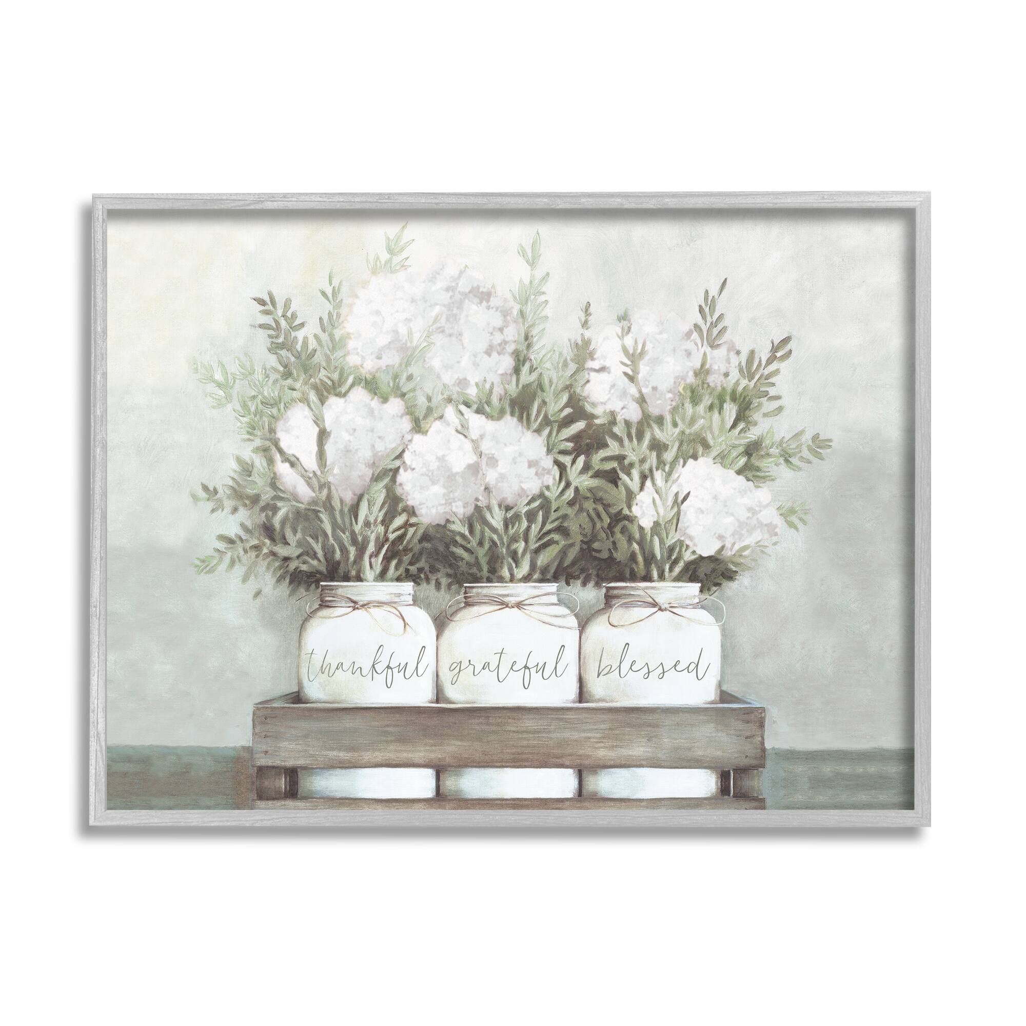 Stupell Industries Pristine Hydrangea Bouquets Thankful Grateful Blessed Sentiment in Frame Wall Art